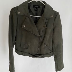 Forever 21 Army Green Faux Suede Biker Jacket